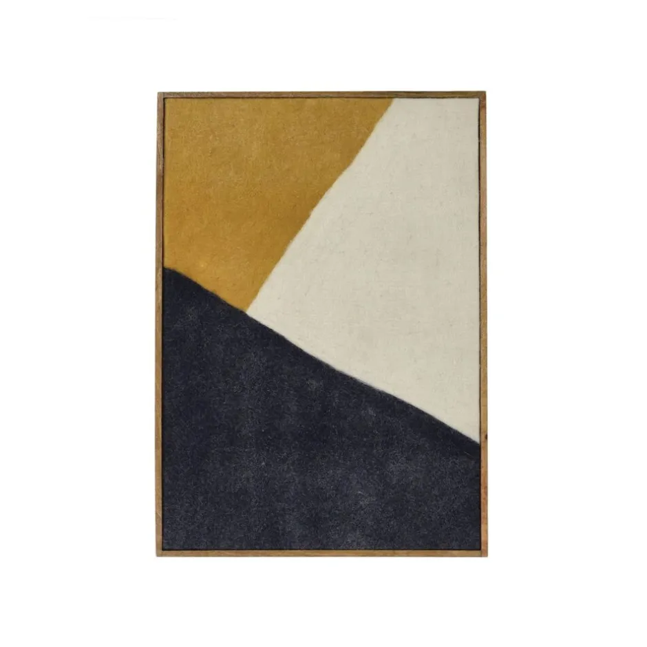 Pomax Tableau / Déco Murale-WOOLY - toile avec cadre - bois de mangier / laine - L 76 x W 6,5 x H 107 cm - jaune