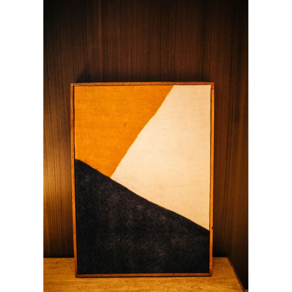 Pomax Tableau / Déco Murale-WOOLY - toile avec cadre - bois de mangier / laine - L 76 x W 6,5 x H 107 cm - jaune