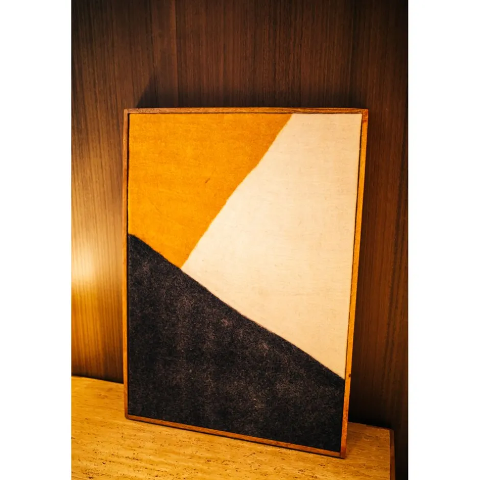 Pomax Tableau / Déco Murale-WOOLY - toile avec cadre - bois de mangier / laine - L 76 x W 6,5 x H 107 cm - jaune