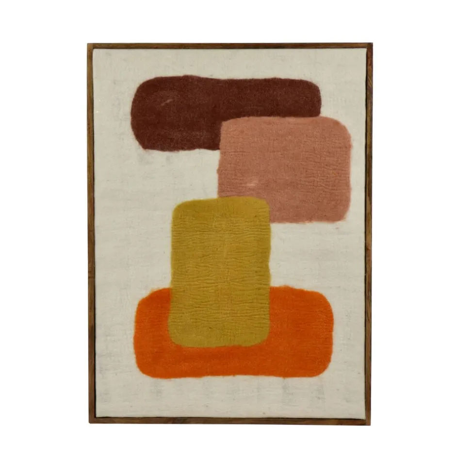 Pomax Tableau / Déco Murale-WOOLY - toile avec cadre - bois de mangier / laine - L 107 x W 76 x H 6,5 cm - mix de couleurs