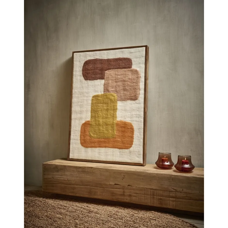 Pomax Tableau / Déco Murale-WOOLY - toile avec cadre - bois de mangier / laine - L 107 x W 76 x H 6,5 cm - mix de couleurs