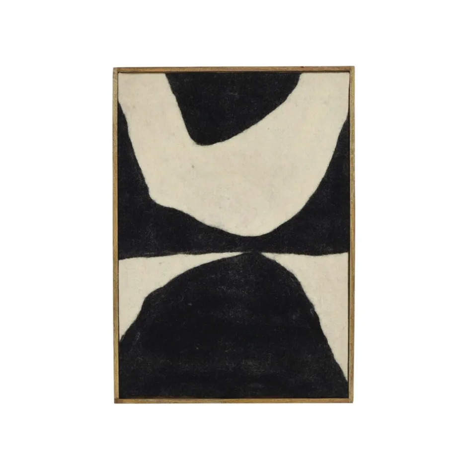 Pomax Tableau / Déco Murale-WOOLY - toile avec cadre - bois de mangier / laine - L 76 x W 6,5 x H 107 cm - noir/blanc
