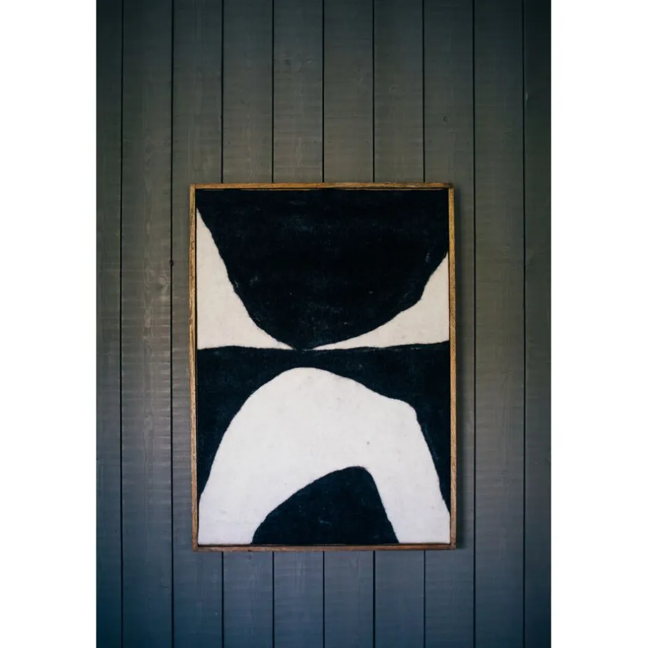 Pomax Tableau / Déco Murale-WOOLY - toile avec cadre - bois de mangier / laine - L 76 x W 6,5 x H 107 cm - noir/blanc