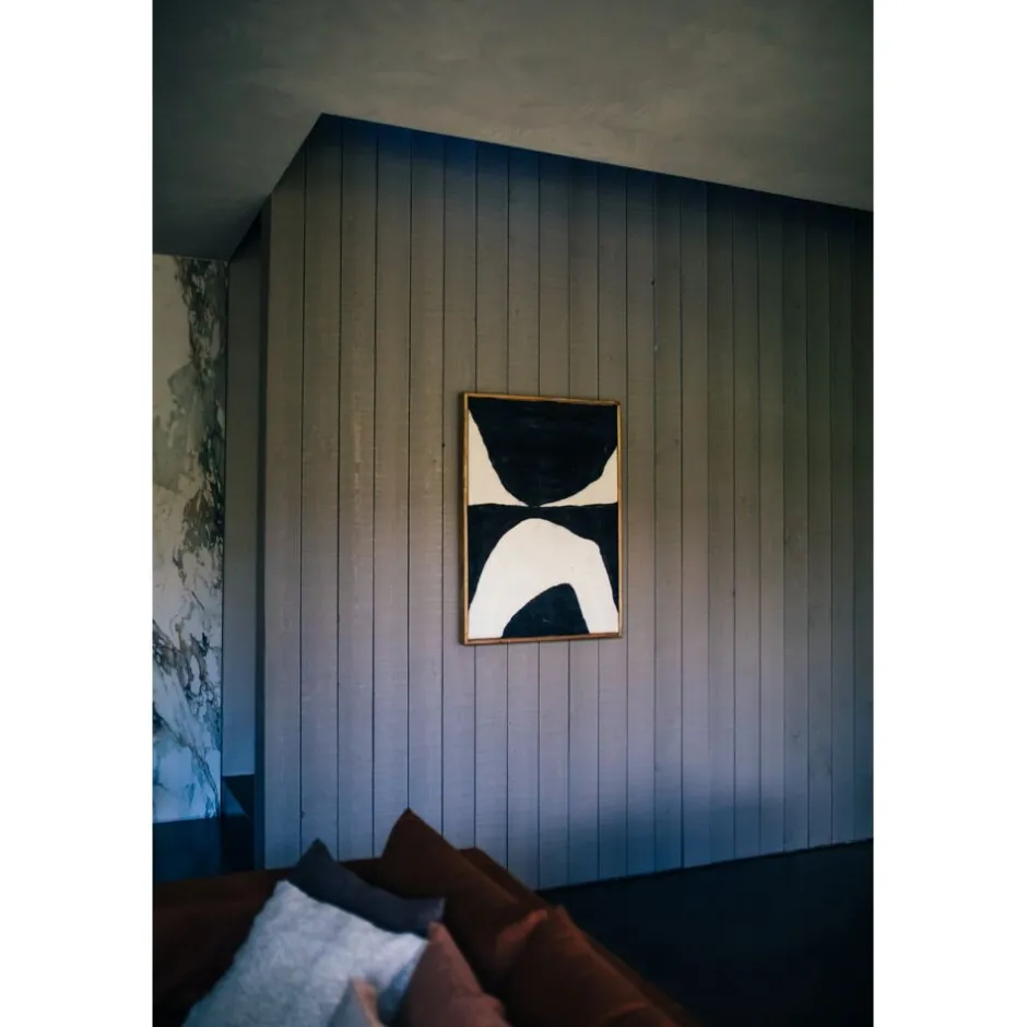 Pomax Tableau / Déco Murale-WOOLY - toile avec cadre - bois de mangier / laine - L 76 x W 6,5 x H 107 cm - noir/blanc