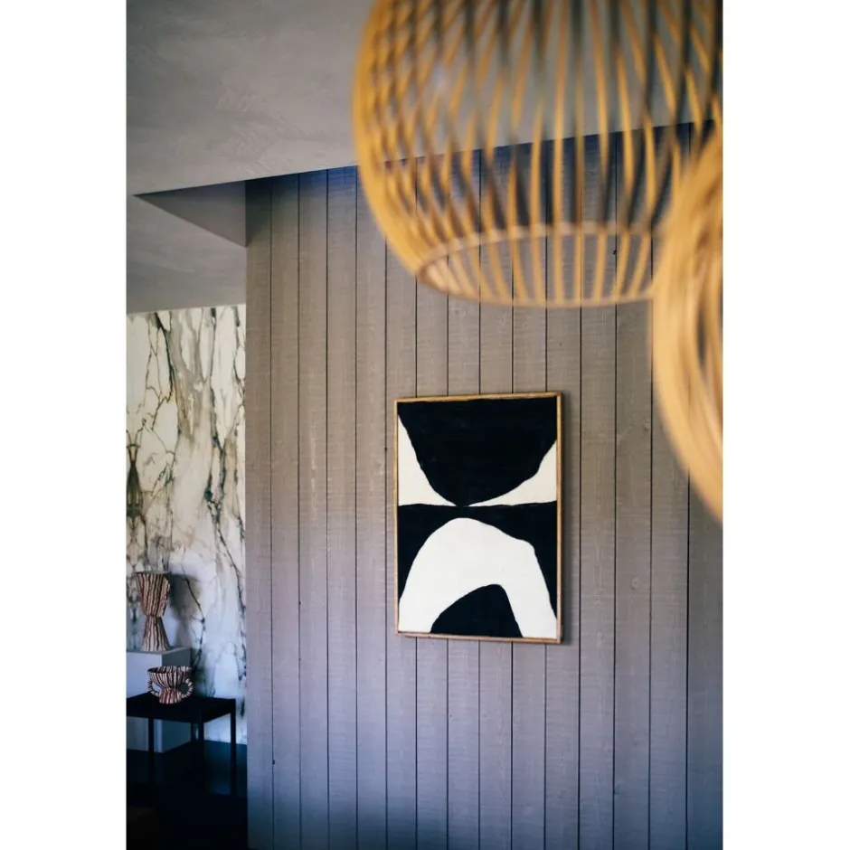 Pomax Tableau / Déco Murale-WOOLY - toile avec cadre - bois de mangier / laine - L 76 x W 6,5 x H 107 cm - noir/blanc