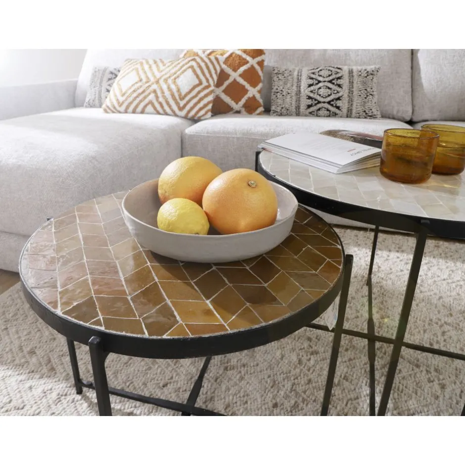 Pomax Concepts Modulaires-ZELLIX - dessus de table - zelliges marocaines - DIA 45 x H 2 cm - caramel